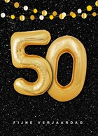 Verjaardagskaart leeftijden 50 ballonletters